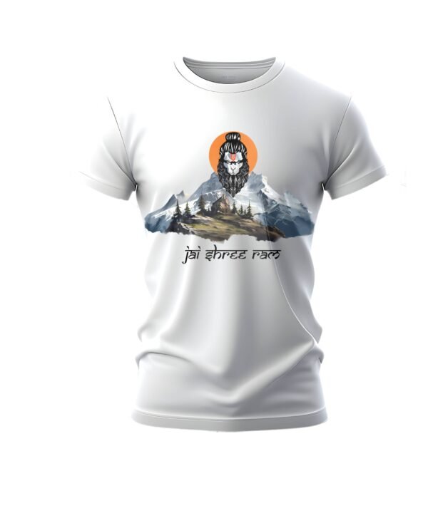 Hanuman - Mighty Mountain | Pure White Bio-washed Cotton Regular fit T-shirt