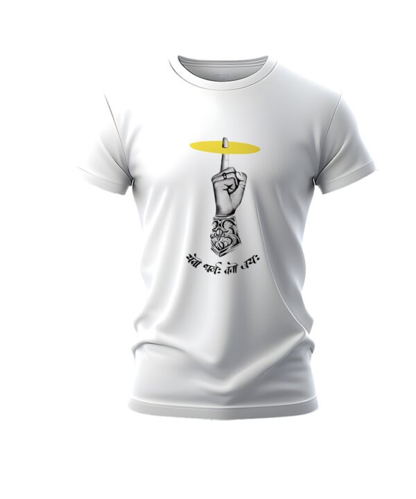 Krishna - Dharma Sudarshan | Premium Bio-Washed Pure White Cotton Regular Fit T-shirt